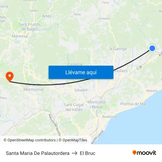 Santa Maria De Palautordera to El Bruc map