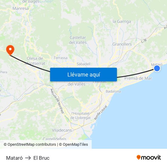 Mataró to El Bruc map
