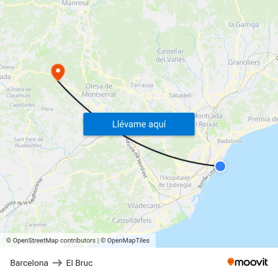 Barcelona to El Bruc map
