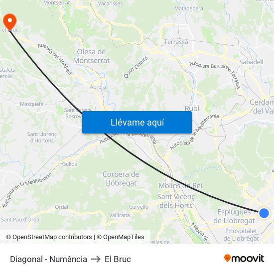 Diagonal - Numància to El Bruc map
