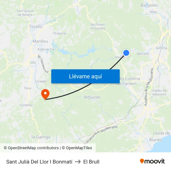 Sant Julià Del Llor I Bonmatí to El Brull map