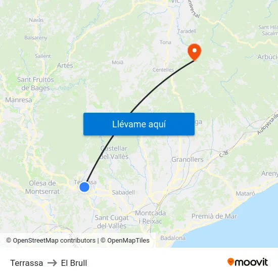 Terrassa to El Brull map