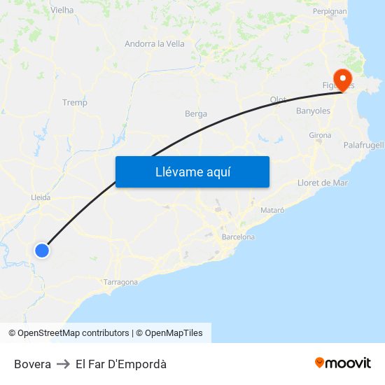 Bovera to El Far D'Empordà map