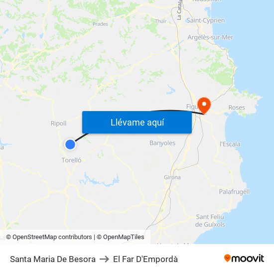 Santa Maria De Besora to El Far D'Empordà map