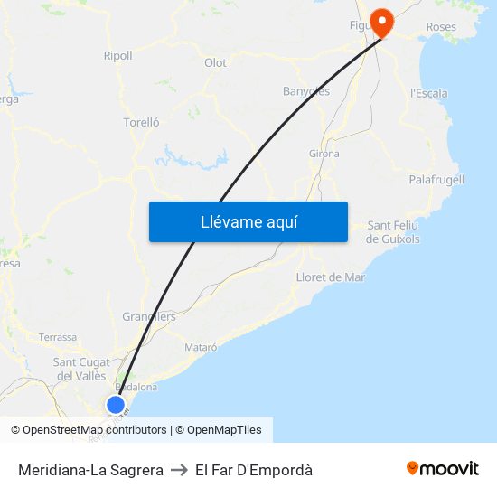 Meridiana-La Sagrera to El Far D'Empordà map