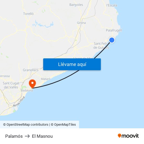 Palamós to El Masnou map
