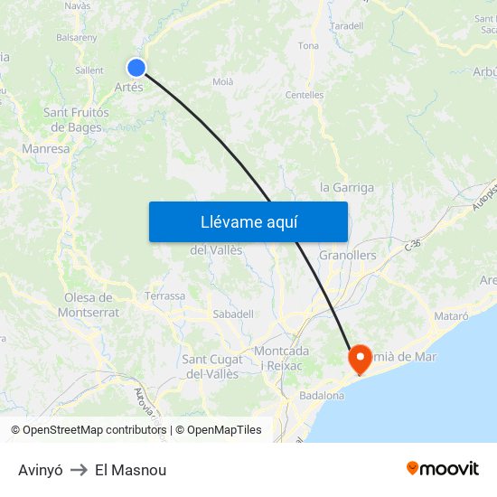 Avinyó to El Masnou map