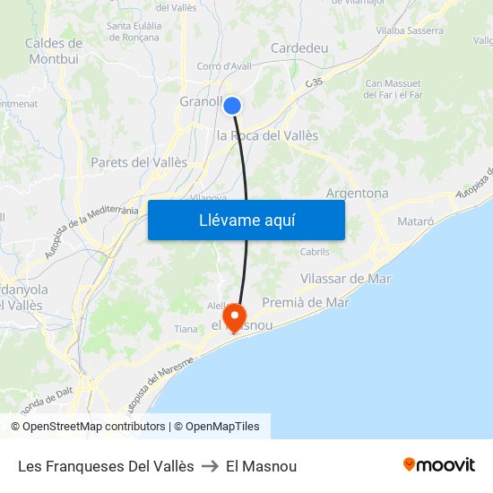 Les Franqueses Del Vallès to El Masnou map