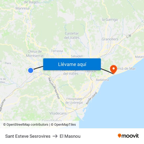 Sant Esteve Sesrovires to El Masnou map