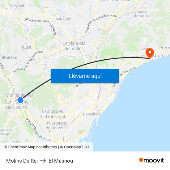 Molins De Rei to El Masnou map