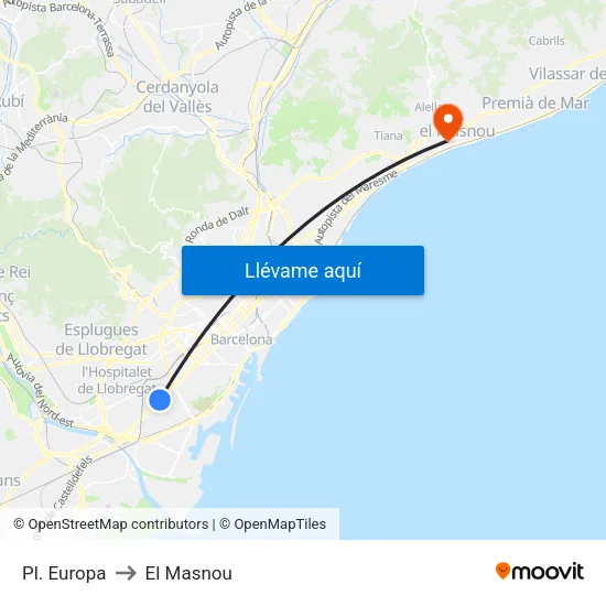 Pl. Europa to El Masnou map