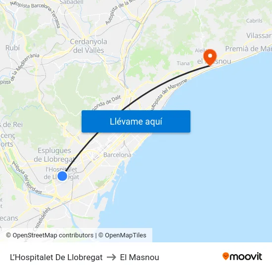 L’Hospitalet De Llobregat to El Masnou map