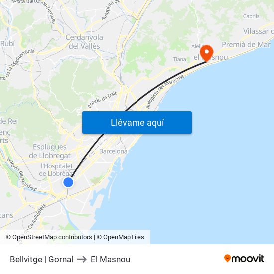 Bellvitge | Gornal to El Masnou map