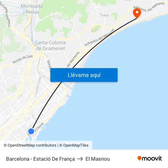 Barcelona - Estació De França to El Masnou map