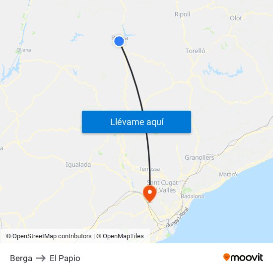 Berga to El Papio map