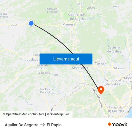 Aguilar De Segarra to El Papio map