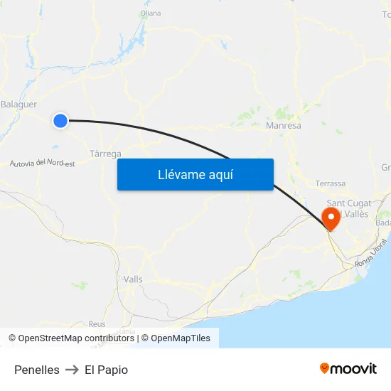 Penelles to El Papio map