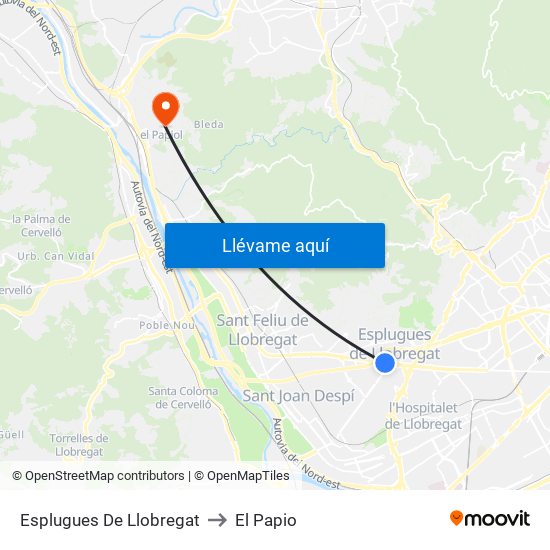 Esplugues De Llobregat to El Papio map