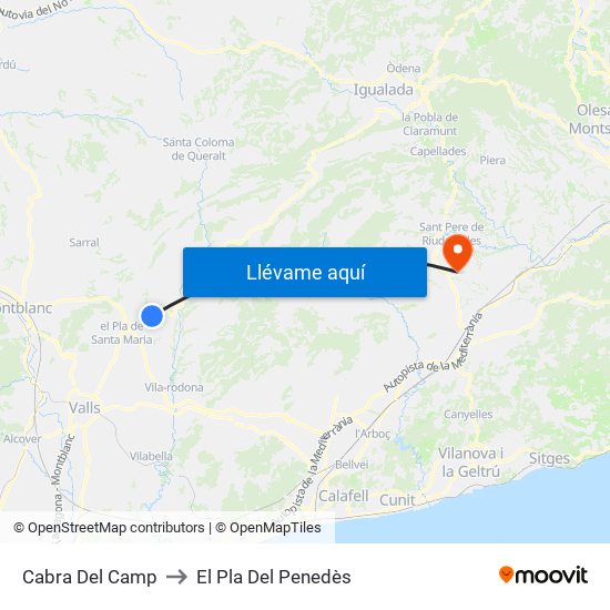 Cabra Del Camp to El Pla Del Penedès map