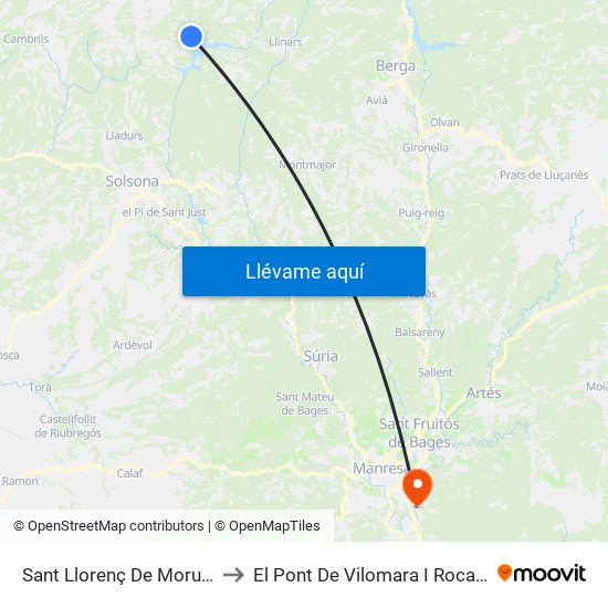 Sant Llorenç De Morunys to El Pont De Vilomara I Rocafort map