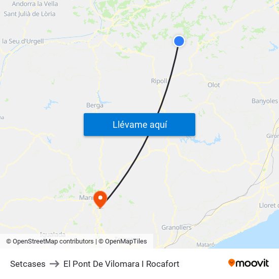 Setcases to El Pont De Vilomara I Rocafort map