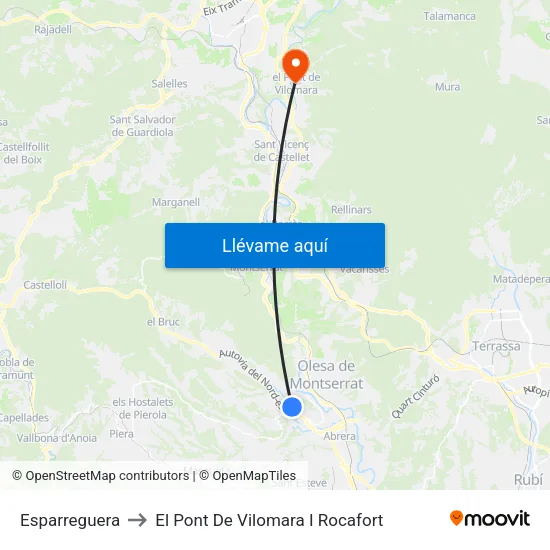Esparreguera to El Pont De Vilomara I Rocafort map