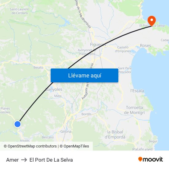 Amer to El Port De La Selva map