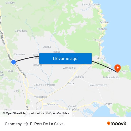 Capmany to El Port De La Selva map