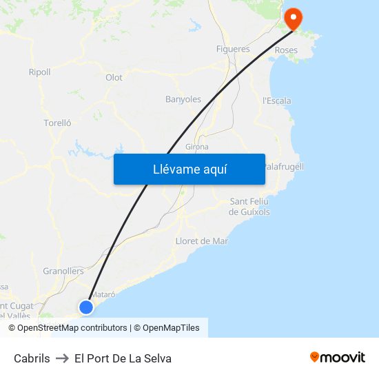 Cabrils to El Port De La Selva map