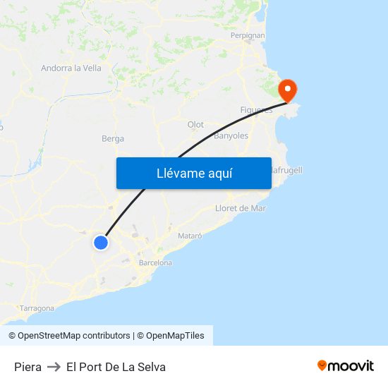 Piera to El Port De La Selva map