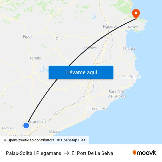 Palau-Solità I Plegamans to El Port De La Selva map