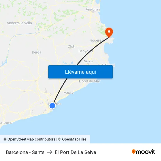 Barcelona - Sants to El Port De La Selva map