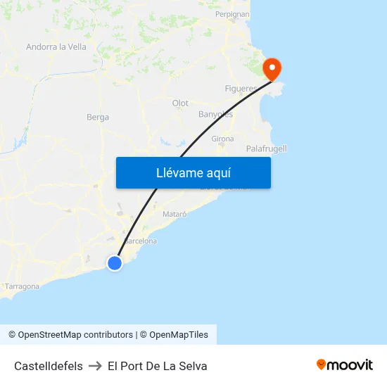 Castelldefels to El Port De La Selva map