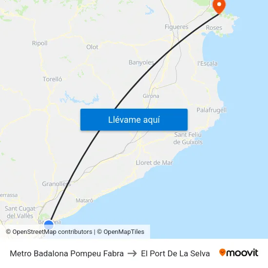 Metro Badalona Pompeu Fabra to El Port De La Selva map