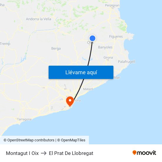 Montagut I Oix to El Prat De Llobregat map