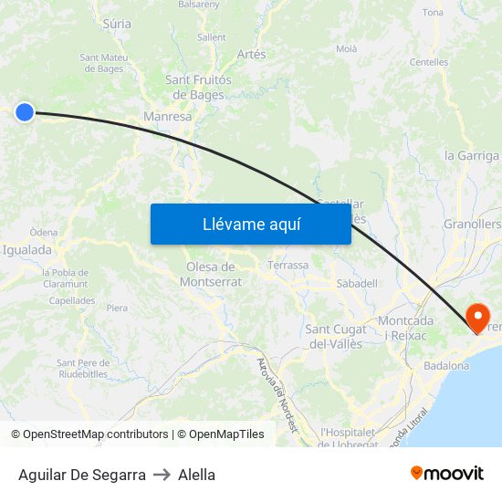 Aguilar De Segarra to Alella map