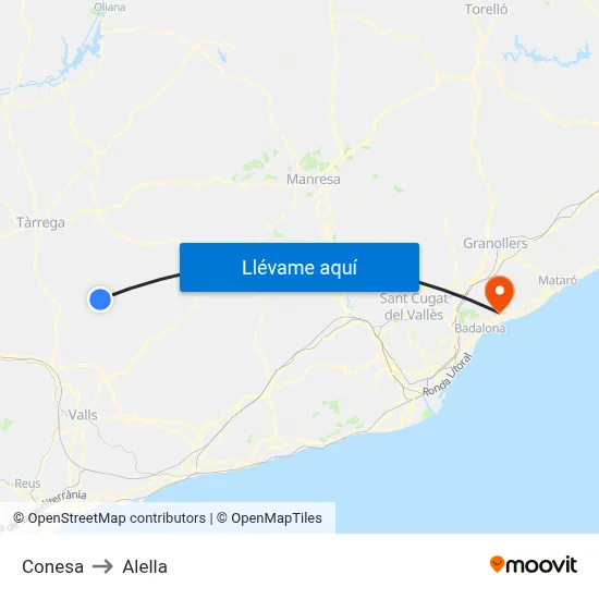 Conesa to Alella map