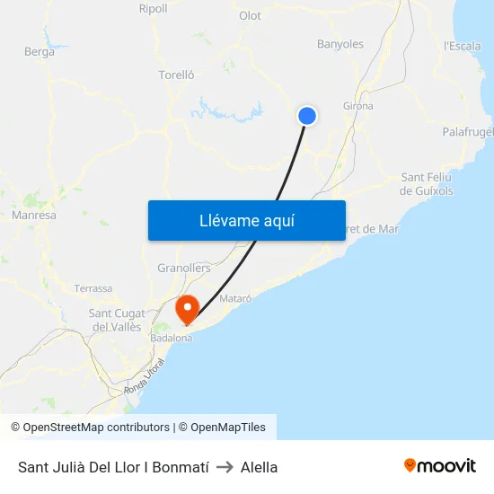 Sant Julià Del Llor I Bonmatí to Alella map