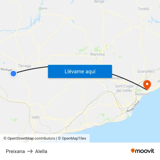 Preixana to Alella map