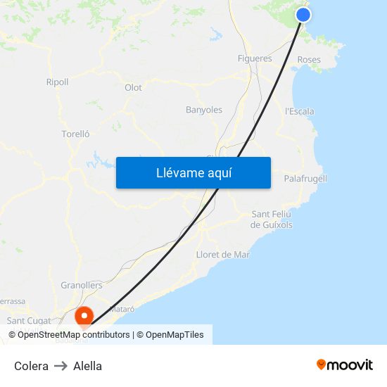 Colera to Alella map