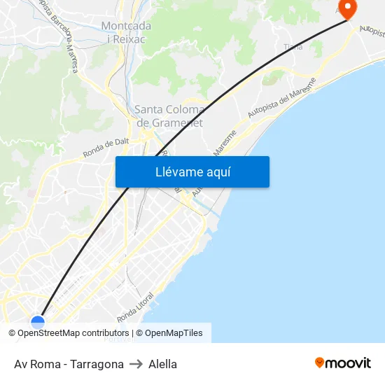 Av Roma - Tarragona to Alella map