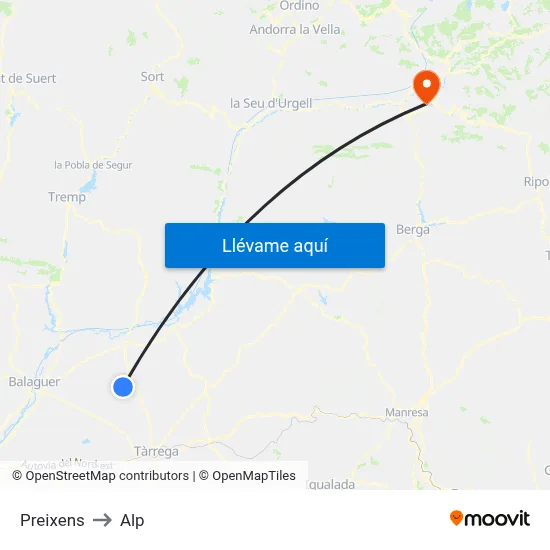 Preixens to Alp map
