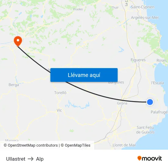 Ullastret to Alp map