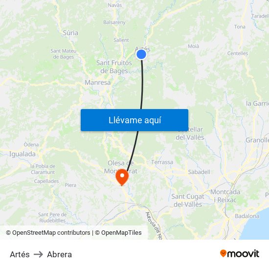 Artés to Abrera map