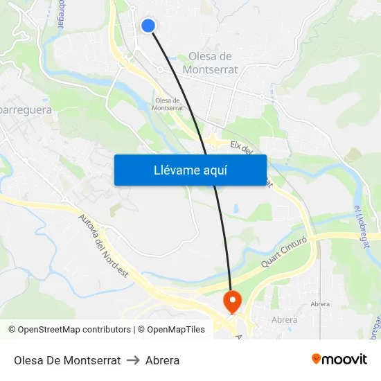Olesa De Montserrat to Abrera map