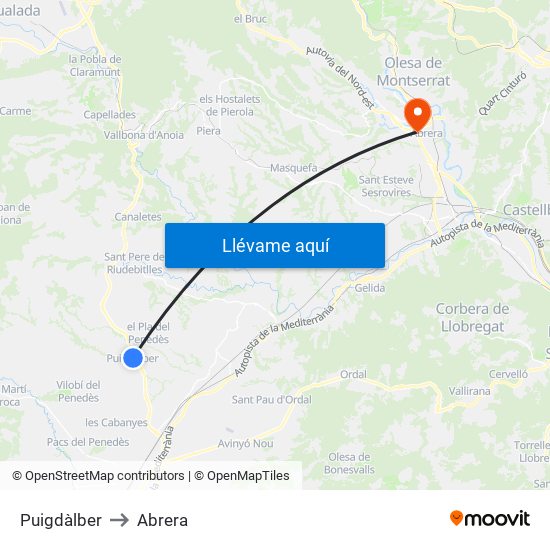 Puigdàlber to Abrera map