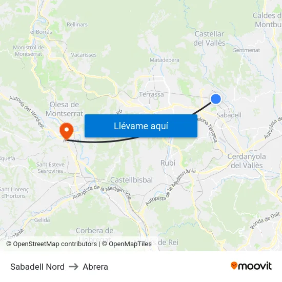 Sabadell Nord to Abrera map