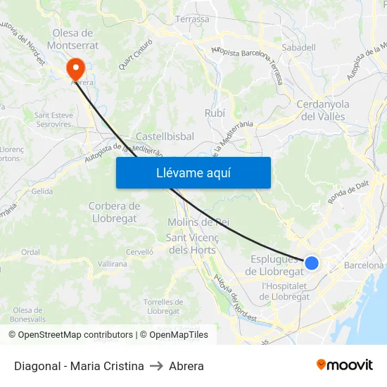 Diagonal - Maria Cristina to Abrera map