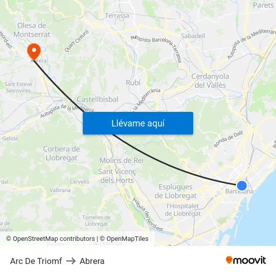 Arc De Triomf to Abrera map