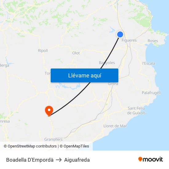 Boadella D'Empordà to Aiguafreda map